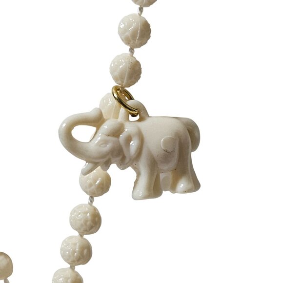 Vintage Carved Lucky Elephant Bead Necklace Gold Accents Fashion Jewelry Women - Picture 4 of 7
